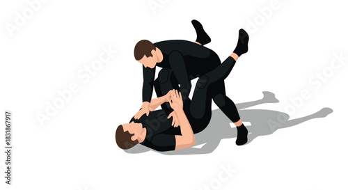 Isometric wrestling grappling pose on white background
