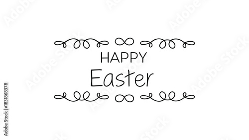 Simple and elegant black line art text with decorative swirls and infinity symbols wishing a happy easter on a white background