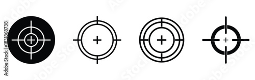 Black dark isolated modern vintage target icons set on white background. Target weapon icons, Gun, Military, Shot icons set on white page. Aiming optical gun icons set. EPS 10. 