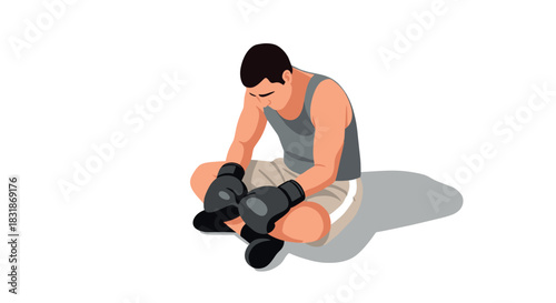 Boxer resting with gloves in flat design on white background