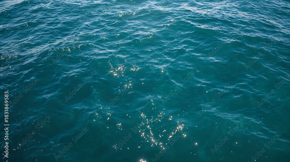 Obraz premium A close-up shot of the crystal-clear ocean surface, with sparkling sun reflections dancing on the water