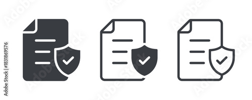 Terms and Conditions icon. Privacy and Policy icon. Document and shield linear icon