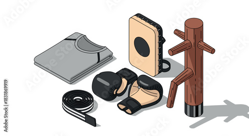 Isometric martial arts equipment set: wing chun and boxing gear