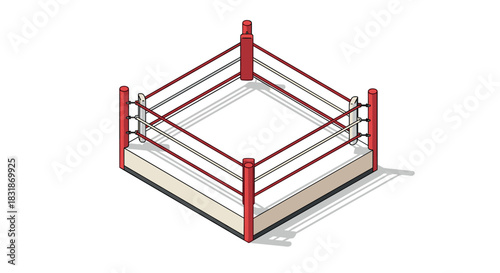 Isometric boxing ring design on white background