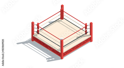 Isometric boxing ring on white background