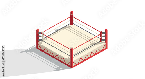 Isometric boxing ring on white background, sports arena design