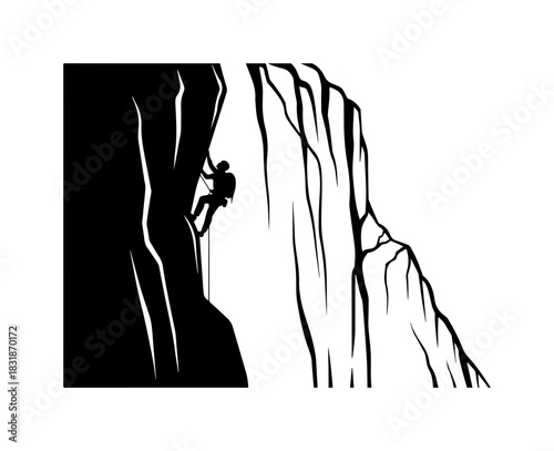 Bold climber conquering steep mountain face, achieving extreme adventure goal