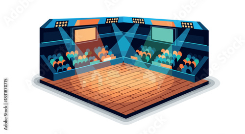Isometric futuristic auditorium with stage lighting and seating