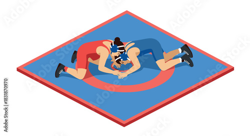 Isometric wrestling match: athletic competition on a mat