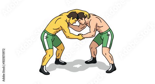 Dynamic wrestling match scene featuring two competitors in action