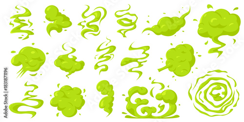 Bad smell clouds, green vector icons