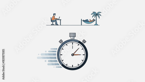 Concept of work-life balance, show business man work with laptop and relaxing in hammock. Concept for time management, employee benefits and productivity improvement