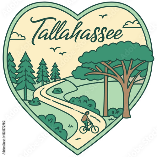 Tallahassee Bicyclist on Forest Path – Heart-Shaped Nature Poster