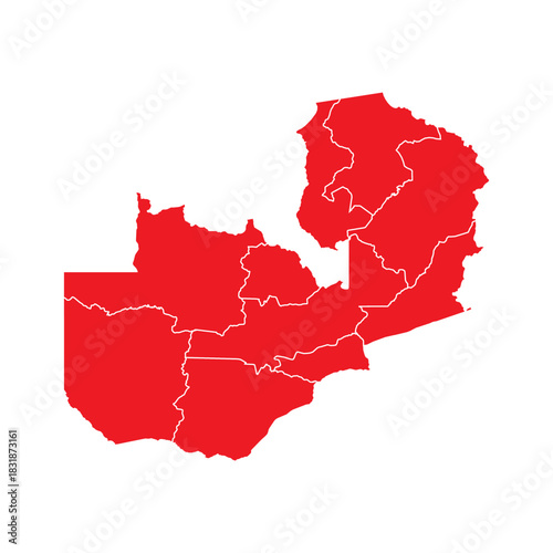 Abstract Red Zambia Map with Cities