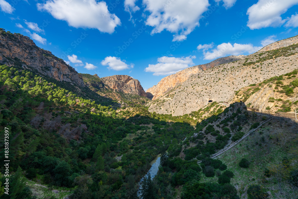 Fototapeta premium Baetic mountain surrounding Caminito del Rey walkway path in Spain