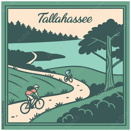 Tallahassee Rolling Hills and Cyclists – Nature Recreation Poster