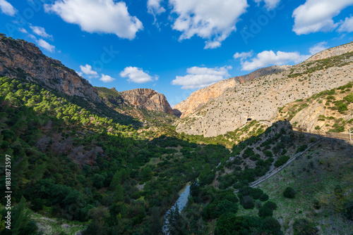 Baetic mountain surrounding Caminito del Rey walkway path in Spain