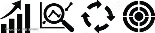 Business growth analysis cycle target icons bar chart