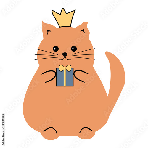  Nice cute funny fat cat with present box cartoon vector illustration on white background