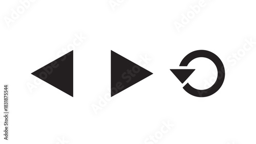 Set of three dark gray directional and refresh icons isolated on white background