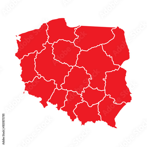 Abstract Red Poland Map with Cities