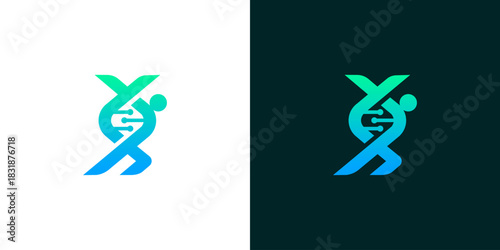Modern DNA Logo Helix Design with Human Figure for Science and Technology Branding