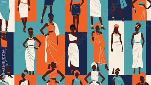 Diverse Women s Fashion Illustration Modern African Style on Colorful Background
