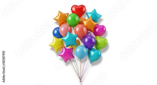 Celebrate with vibrant heart and star balloons floating joyfully, perfect for birthdays, parties, and special events, adding a splash of color and festive cheer