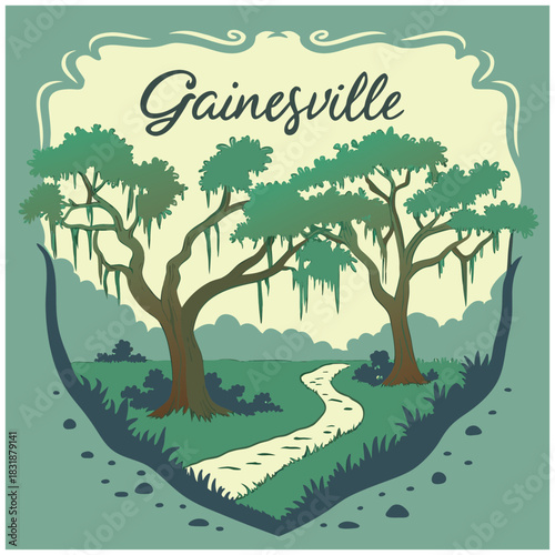Gainesville Nature Trail and Moss Trees – Shield-Shaped Landscape Emblem