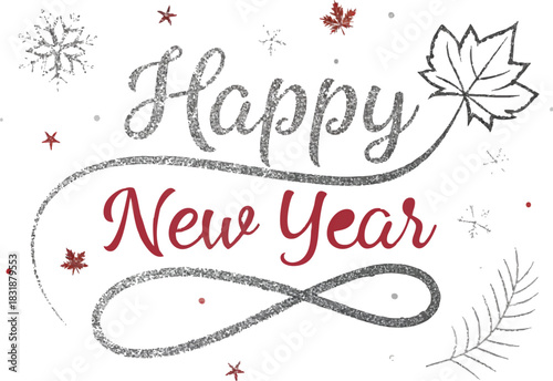 New Year Celebration: A festive greeting, celebrating the arrival of the new year, adorned with classic symbols of winter.