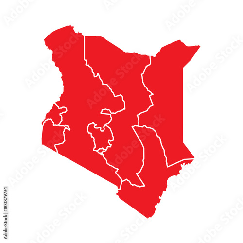 Abstract Red Kenya Map with Cities