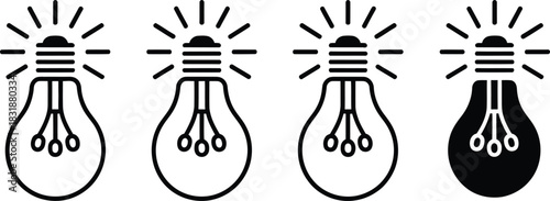 Lamp line icon set. Idea lamp icon collection. Flat style - stock vector.
