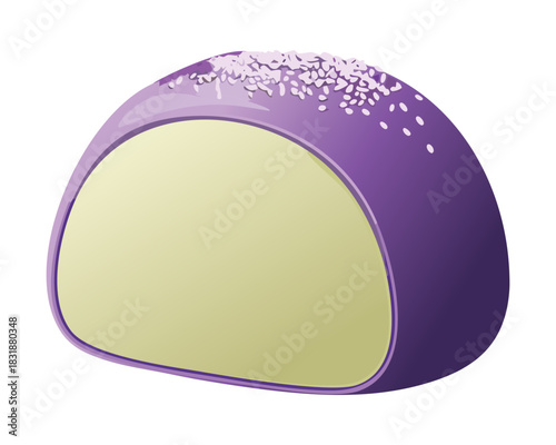 Whole purple berry mousse cake with white icing and green mint leaf garnish - Vector Illustration