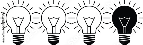 Lamp line icon set. Idea lamp icon collection. Flat style - stock vector.
