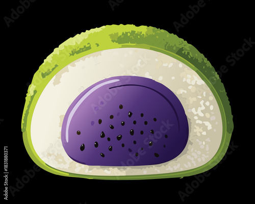 Slice of blackberry sponge roll cake with green crust and creamy purple fruit filling - Vector Illustration