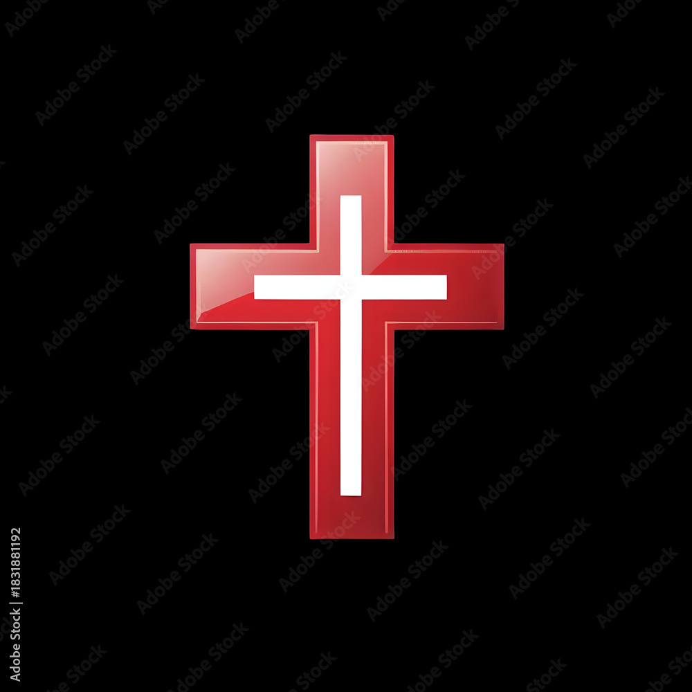 Obraz premium Glossy red christian cross with white center on a solid