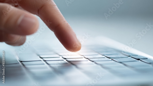 Wallpaper Mural A close up of a person's finger pressing keys on a keyboard with light shining through the key they are touching Torontodigital.ca
