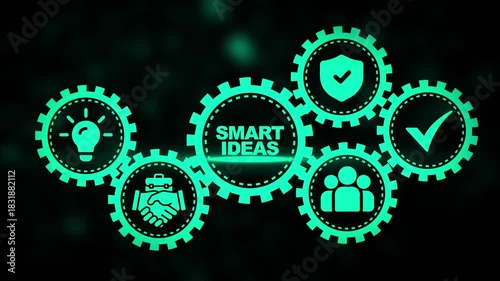 Teal Gears Illustrating Smart Ideas Business Concept with Icons cogwheels interconnected