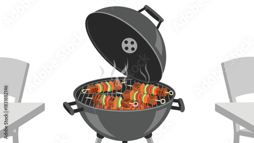 Delicious skewers grilling on a charcoal barbecue, perfect for summer celebrations and outdoor dining, inviting friends and family to gather
