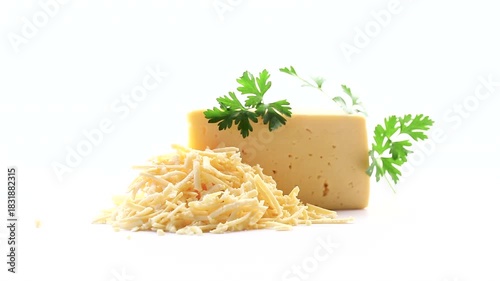 Natural cheese block with shredded pieces for cooking ingredient