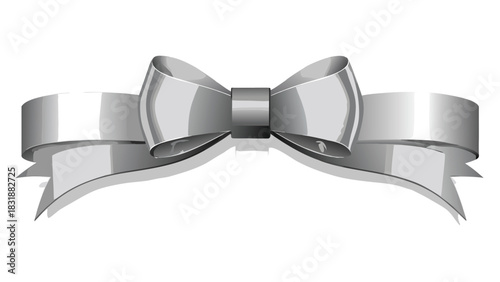 Elegant silver ribbon with a bow, isolated on a white background..eps