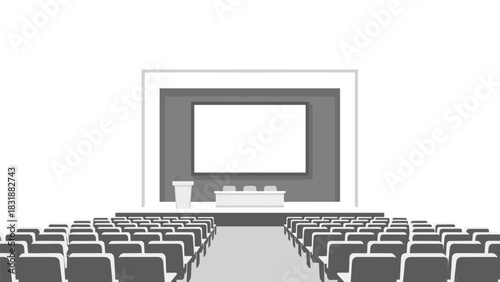 Elegant auditorium ready for your speaker presentation or business conference with a large screen and empty seats ideal for impactful visuals