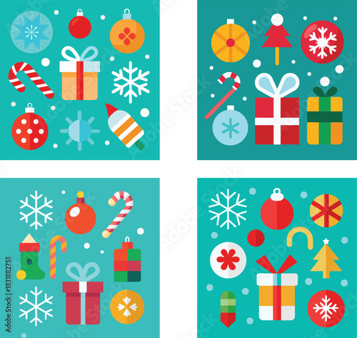  cute christmas icons snowflakes candy canes gift 