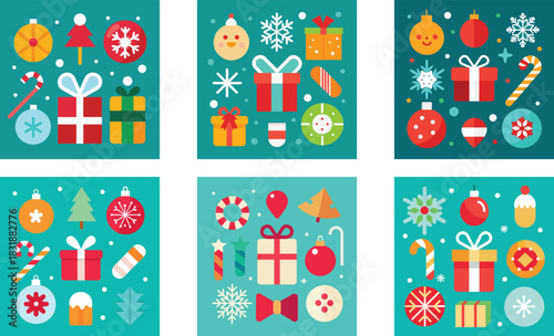  cute christmas icons snowflakes candy canes gift 