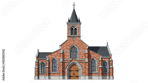 Inspiring brick church with a steeple evoking feelings of faith and heritage, perfect for designs needing a touch of classic architecture