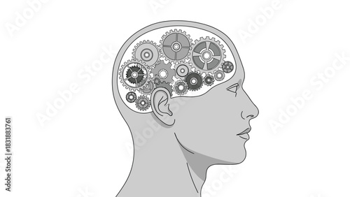 Powerful thought processes or problem solving using gears and cogs inside the head for innovative solutions