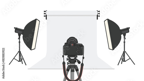 Professional photography studio setup with softbox lighting, backdrop, and camera ready for a stunning photoshoot or creative product shot
