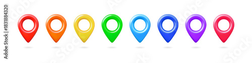 A set of brightly colored 3D navigation icons, front view, with shadow.