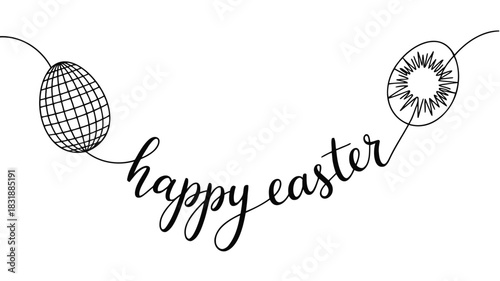 Elegant continuous line art greeting for happy easter with decorative eggs