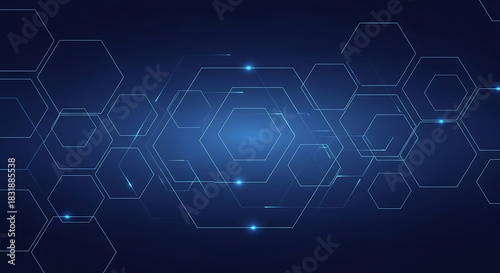 Futuristic digital network background featuring glowing blue hexagonal lines for technology data and communication concepts.